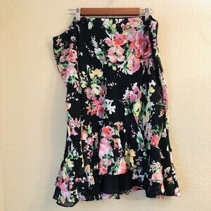 Chaps Women Skirt Tulip Mid Length Floral Print Black Romantic Fairy Grunge